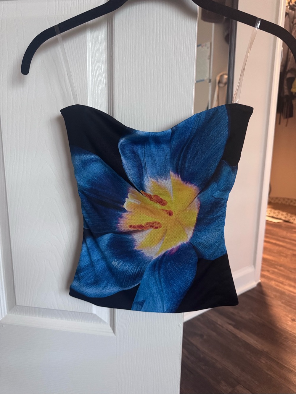 Windsor Blue Floral Strapless Camisole with Yellow Center